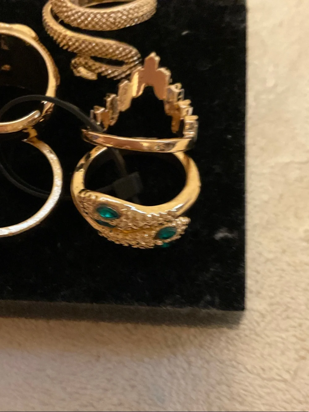 Gold-Tone Snake & Emerald Accent Ring Set - Women Jewelry